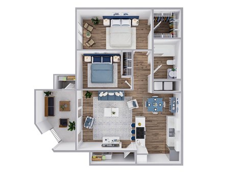 Floor plan for 2 beds, 1 bath, 890 sqft